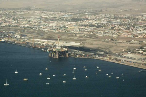 Namibia, Swakopmund Aerial cityscape and bay